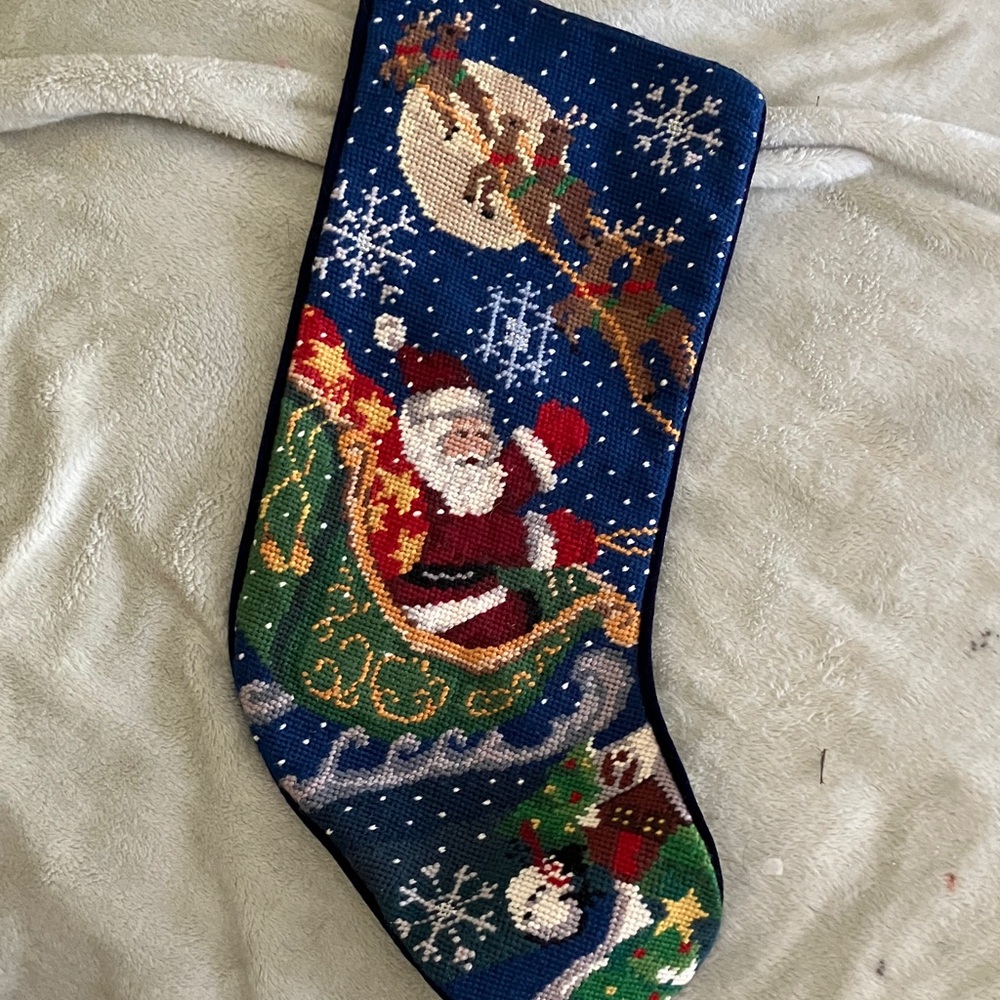 Santa Sleigh Christmas Stocking - Blue and Red
